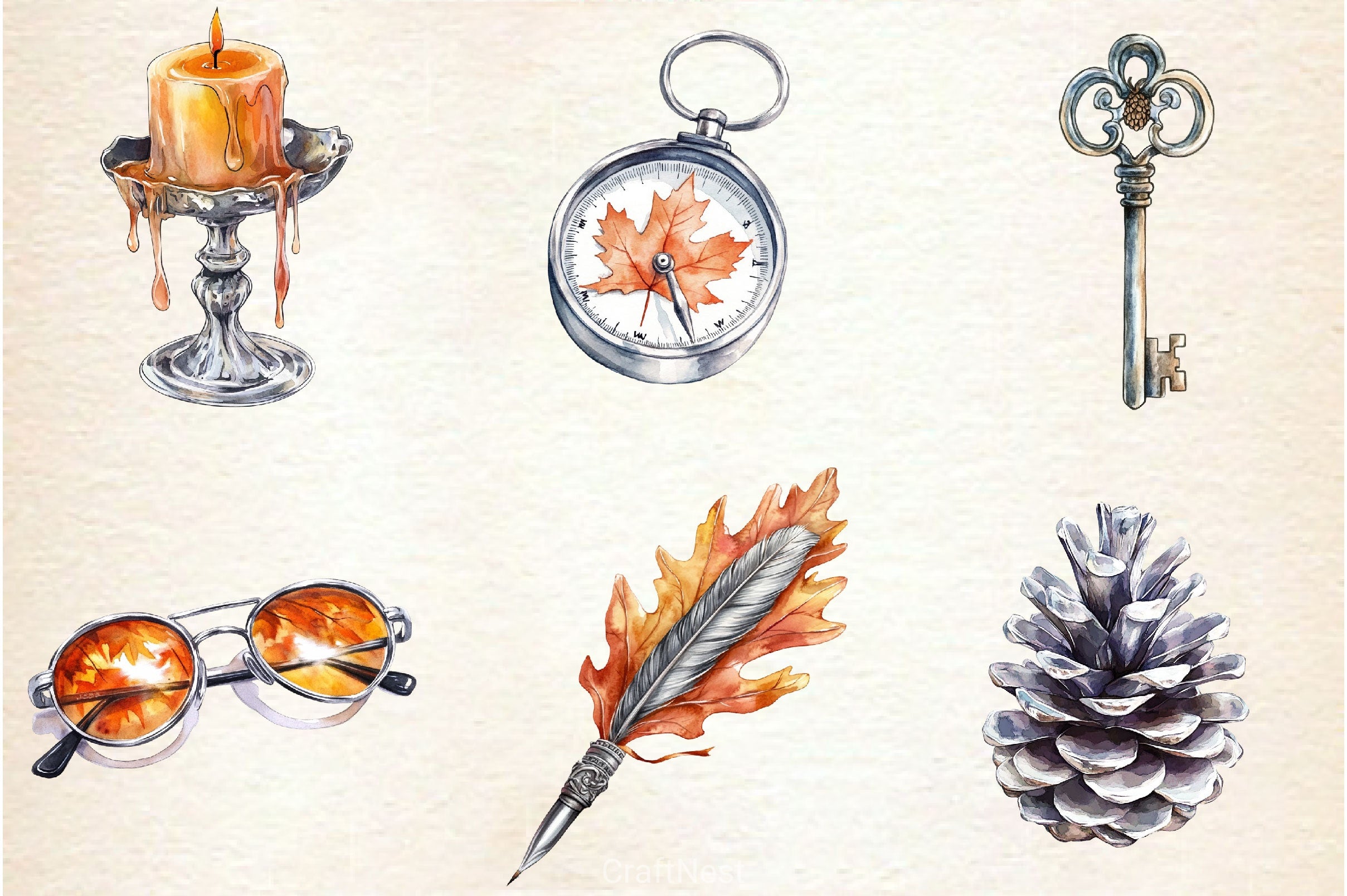 Silver Vintage Aesthetic Autumn Clipart Bundle 2 - CraftNest - Digital Crafting and Art