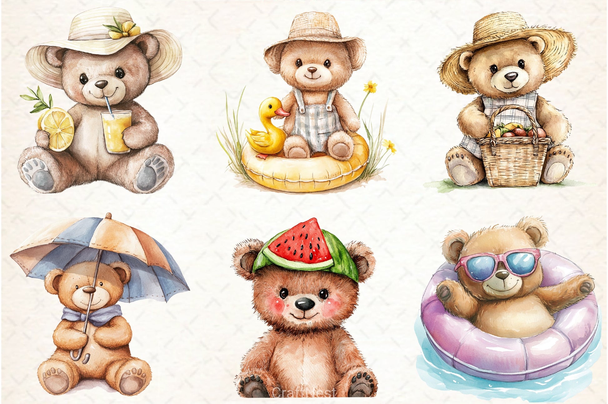 Summer Teddy Bear Clipart Bundle 3 - CraftNest - Digital Crafting and Art