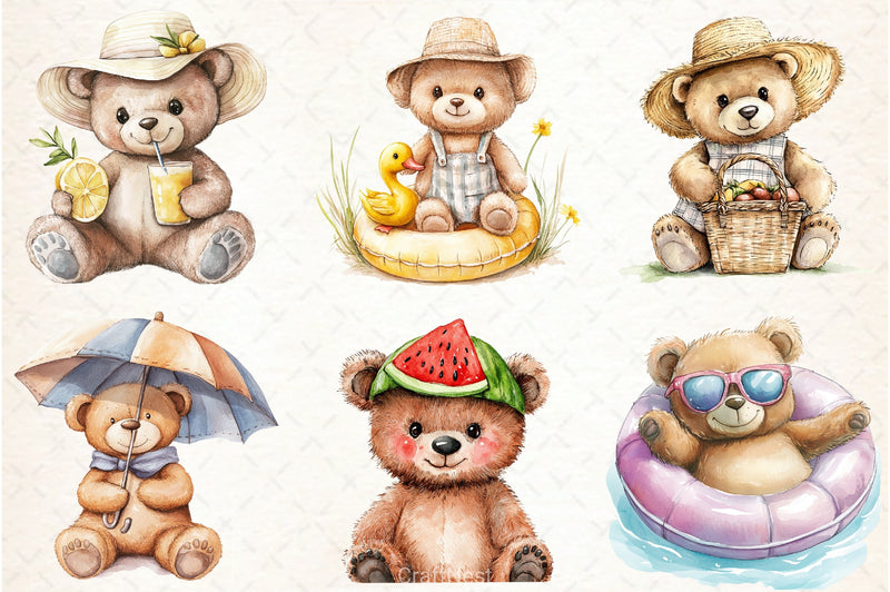 Summer Teddy Bear Clipart Bundle 3 - CraftNest - Digital Crafting and Art