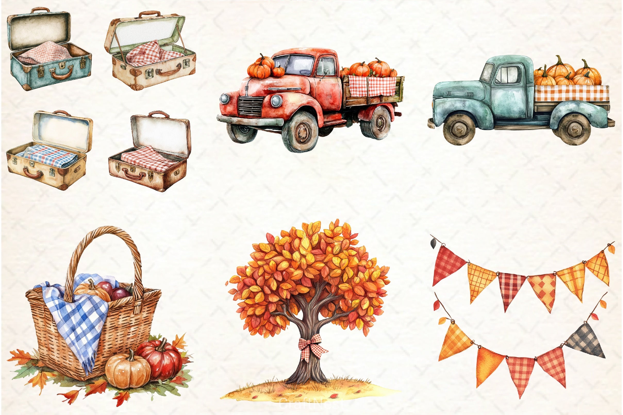 Gingham Autumn Clipart Bundle 6 - CraftNest - Digital Crafting and Art