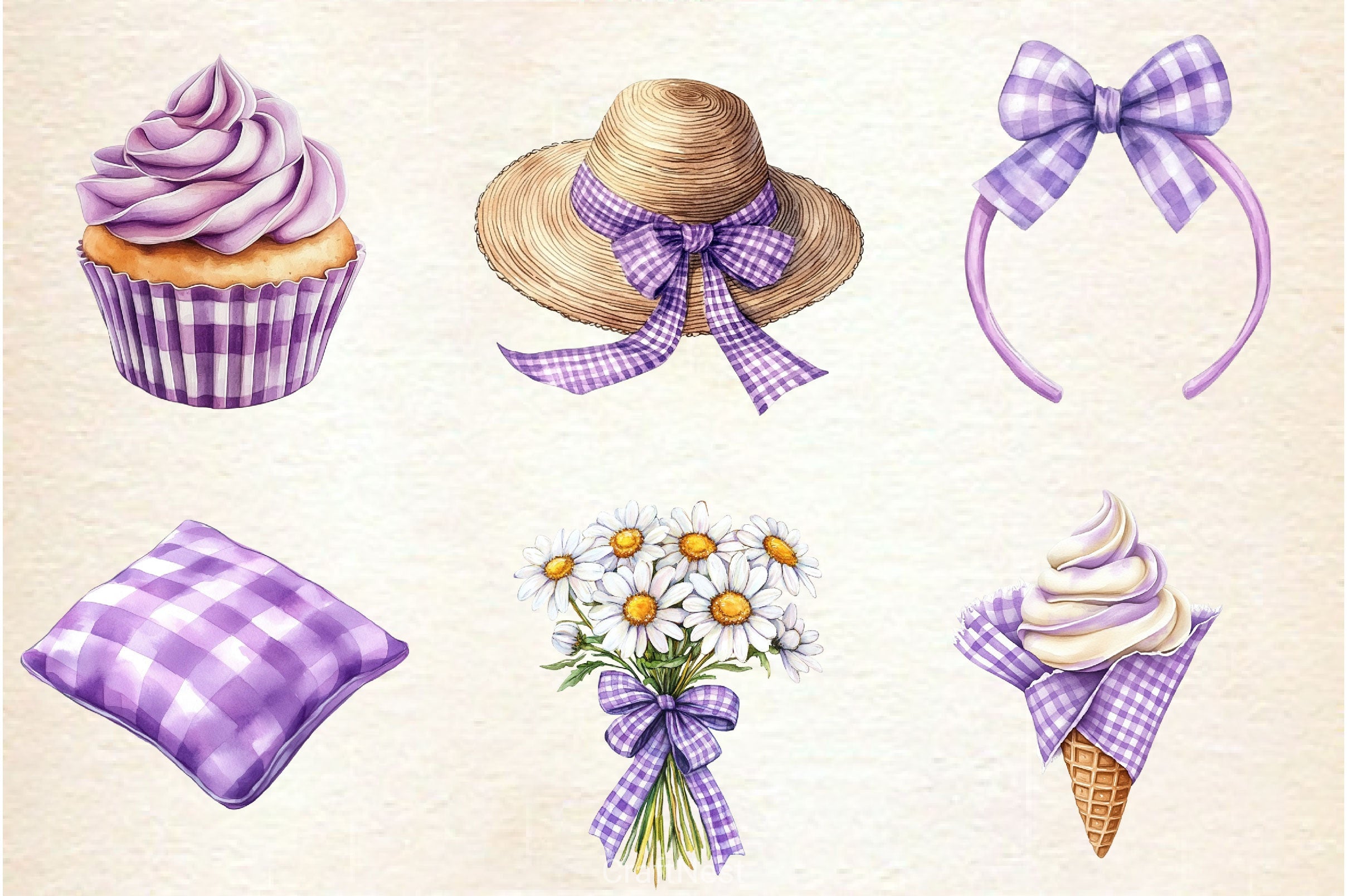 Purple Gingham Summer Clipart Bundle - CraftNest - Digital Crafting and Art