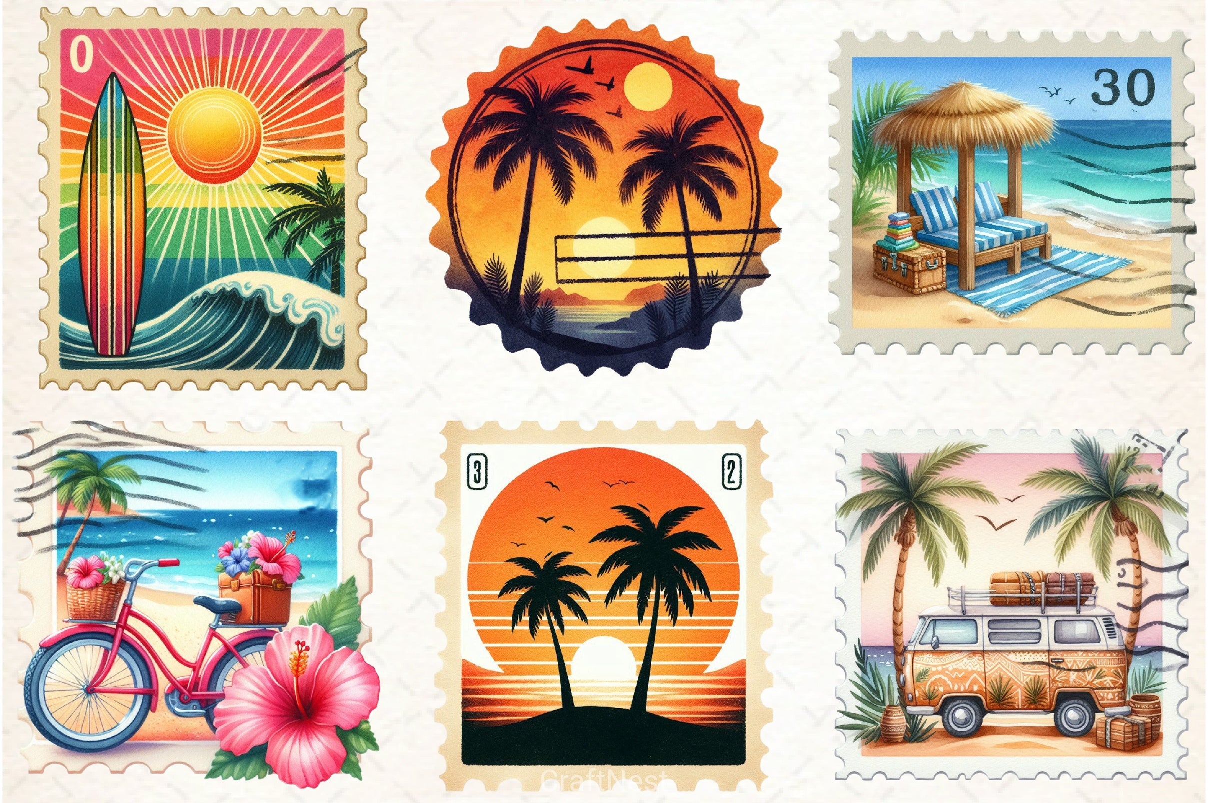 Retro Summer Postage Clipart Bundle 2 - CraftNest - Digital Crafting and Art