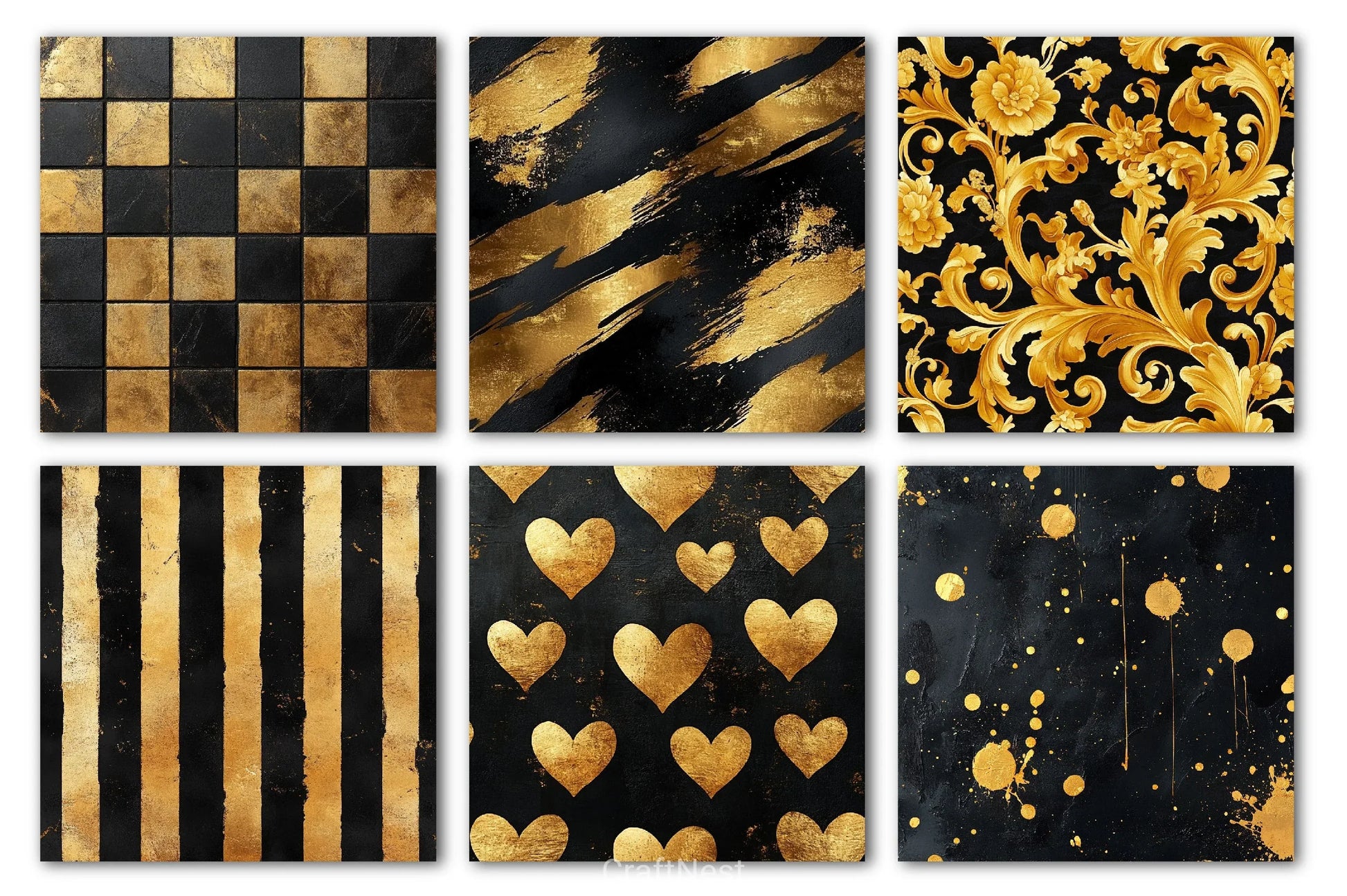 Black And Gold Digital Paper - CraftNest - Digital Crafting and Art