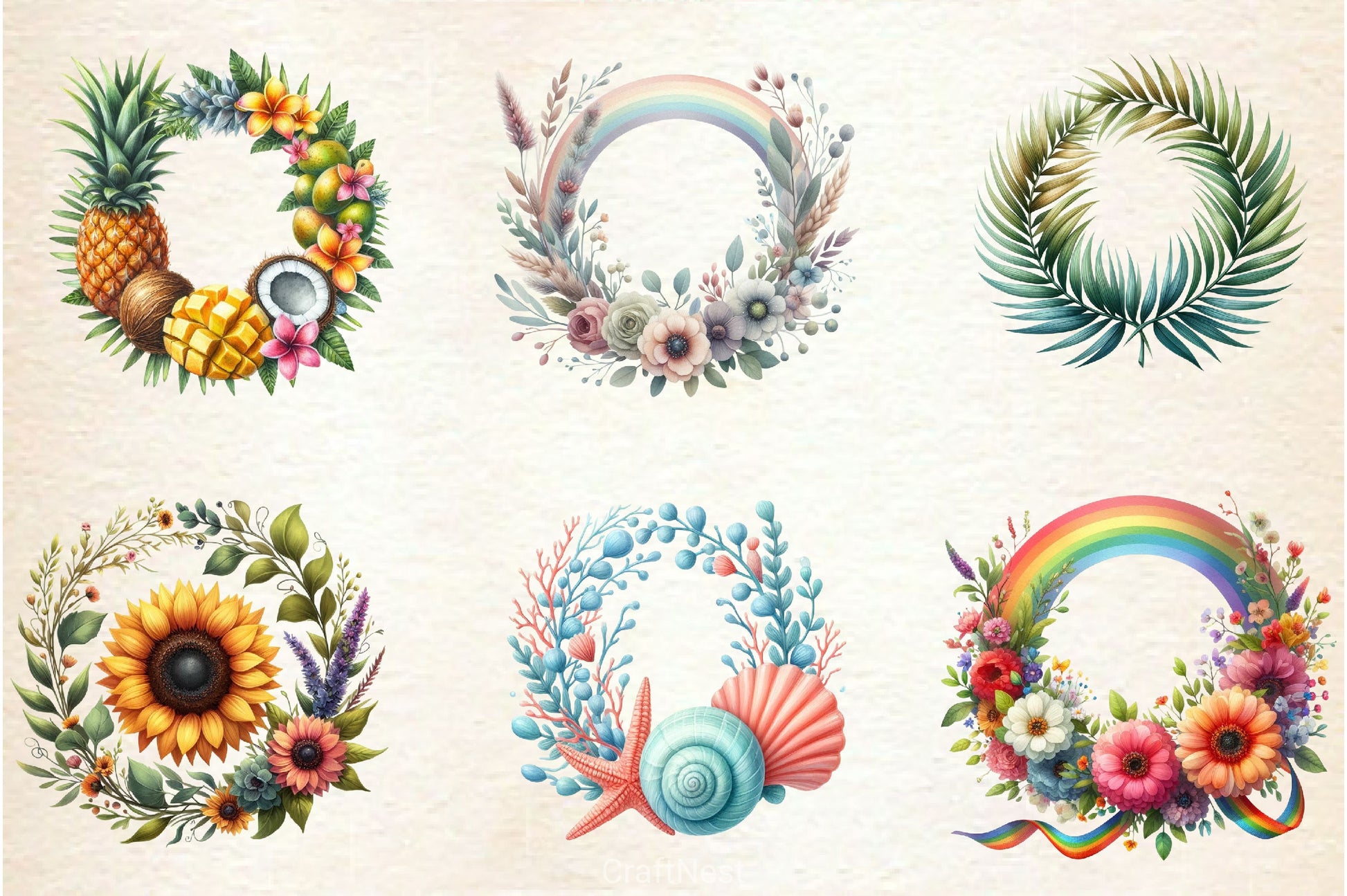 Summer Wreath Clipart Bundle - CraftNest - Digital Crafting and Art