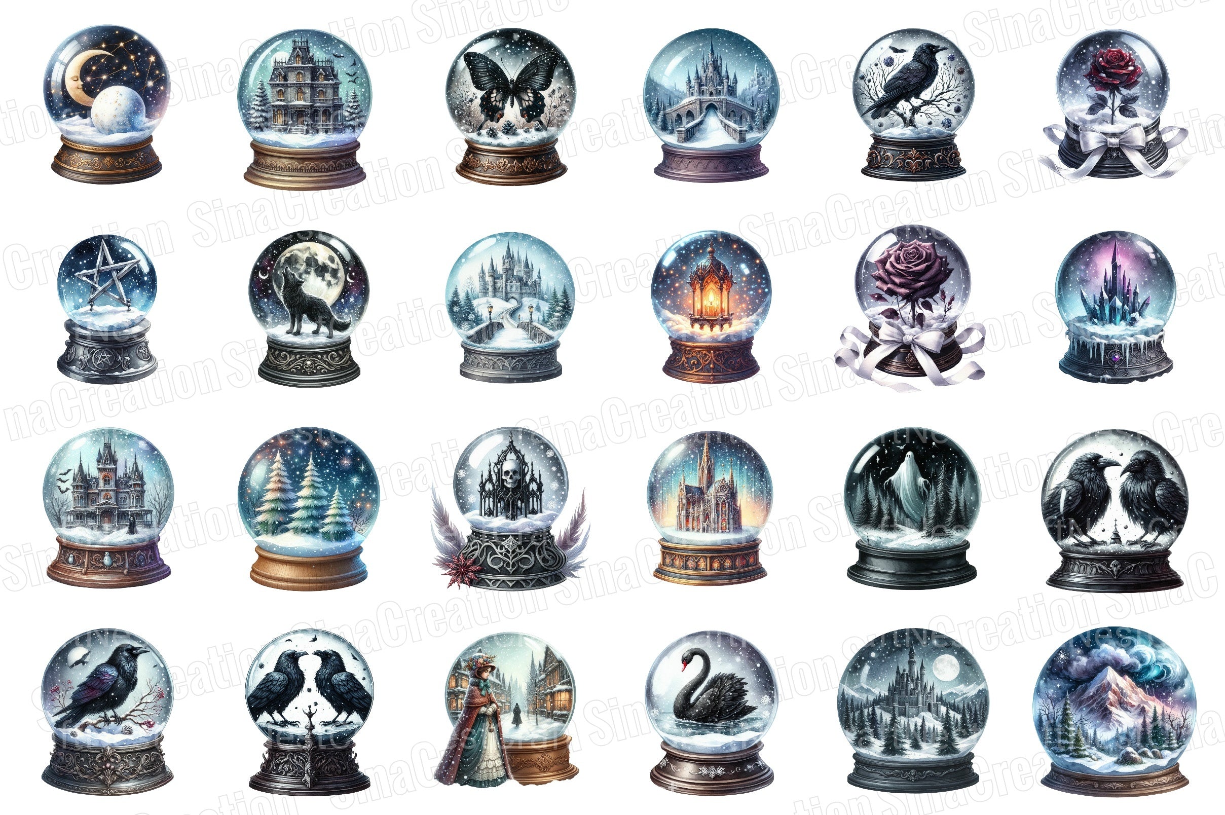 Gothic Christmas Ornaments Clipart Bundle - Transparent Background Graphics - CraftNest - Digital Crafting and Art