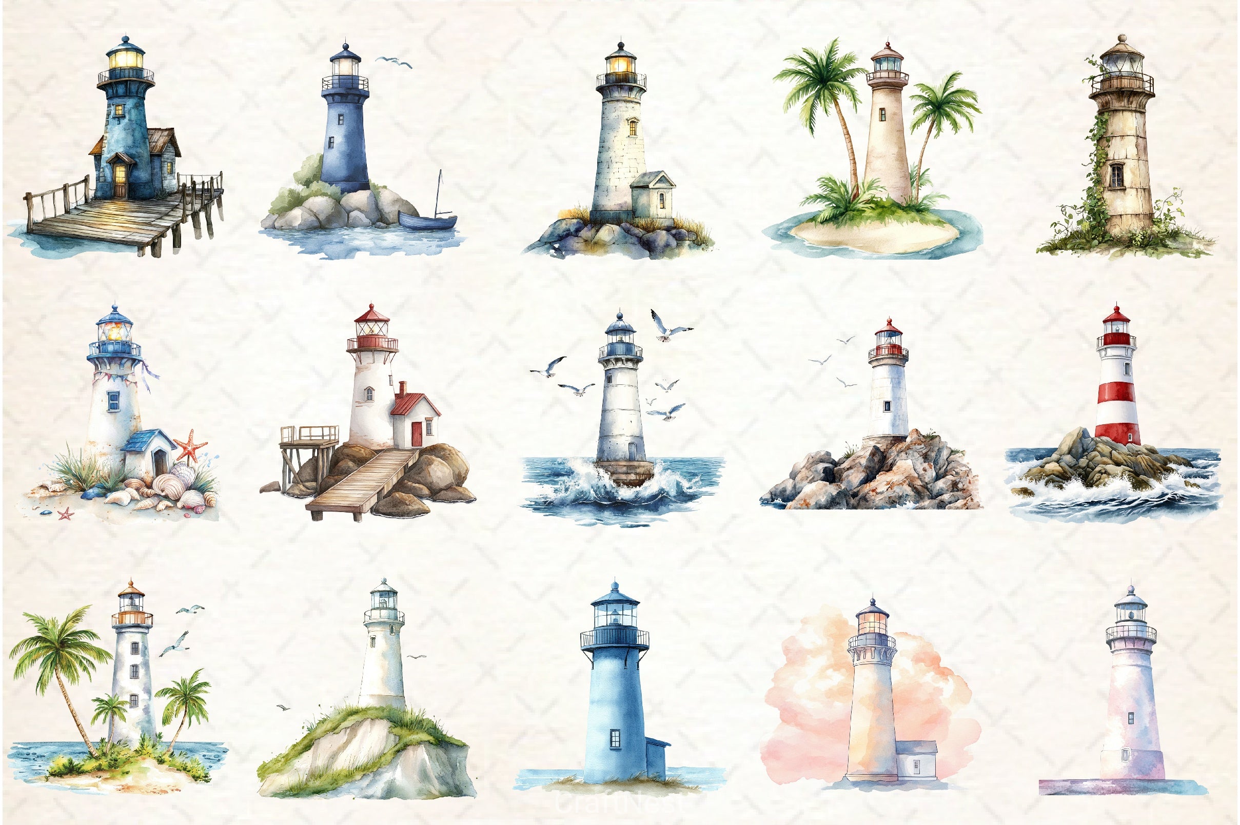 Summer Lighthouses Clipart Bundle - CraftNest - Digital Crafting and Art