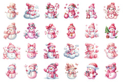 Festive Pink Snowman Christmas Clipart Bundle - CraftNest - Digital Crafting and Art