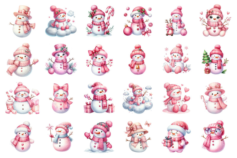 Festive Pink Snowman Christmas Clipart Bundle - CraftNest - Digital Crafting and Art