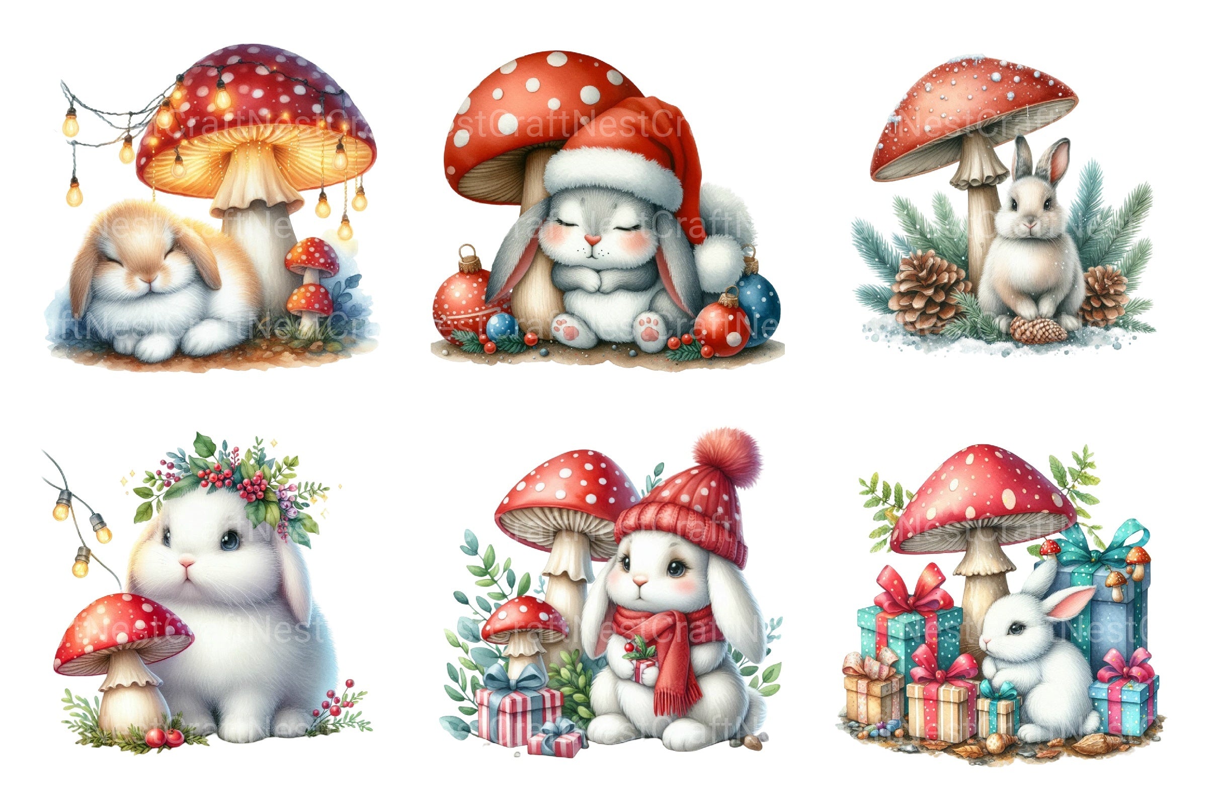 Christmas Bunny Fantasy Clipart Bundle - CraftNest - Digital Crafting and Art