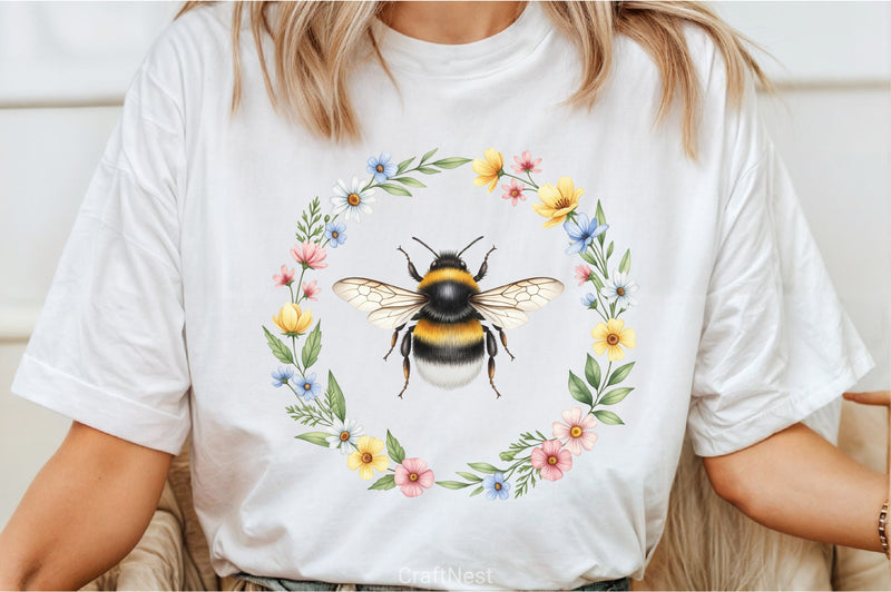 Whimsical Honey Bee Floral Clipart Bundle - CraftNest - Digital Crafting and Art