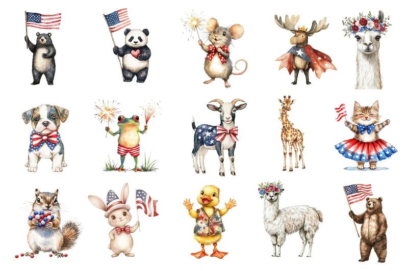 Patriotic Cute Animals Clipart Bundle - CraftNest - Digital Crafting and Art