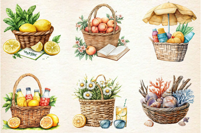 Summer Basket Clipart Bundle 2 - CraftNest - Digital Crafting and Art