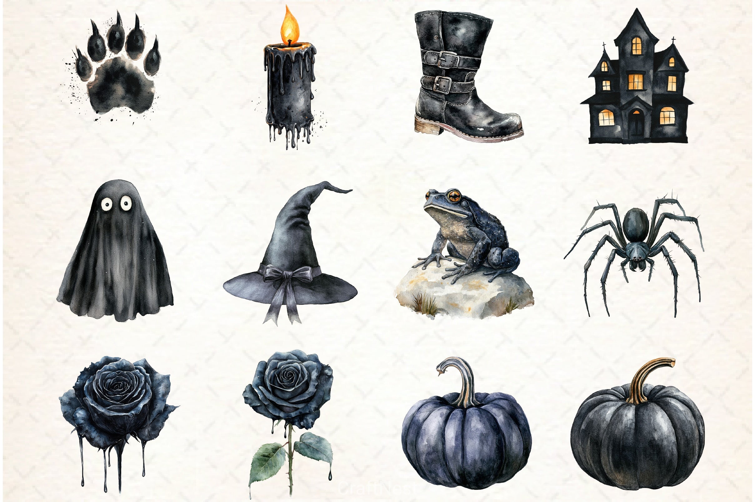 Halloween Black & White Clipart Bundle - CraftNest - Digital Crafting and Art