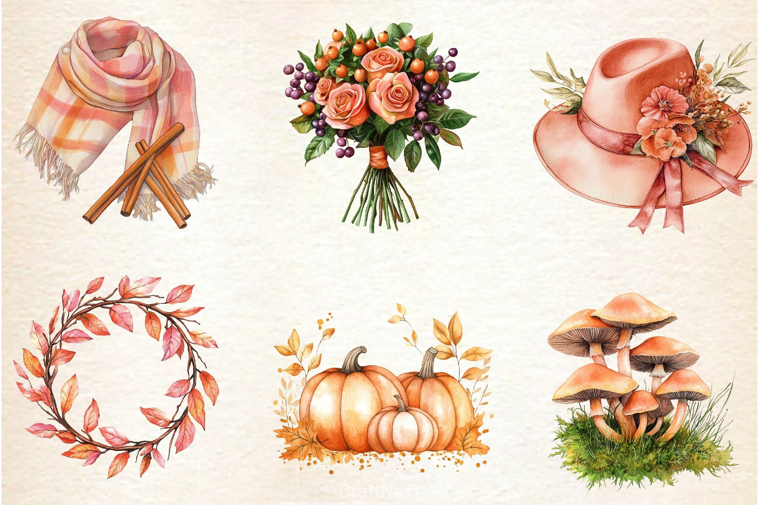 Peach Colored Autumn Clipart Bundle 3 - CraftNest - Digital Crafting and Art
