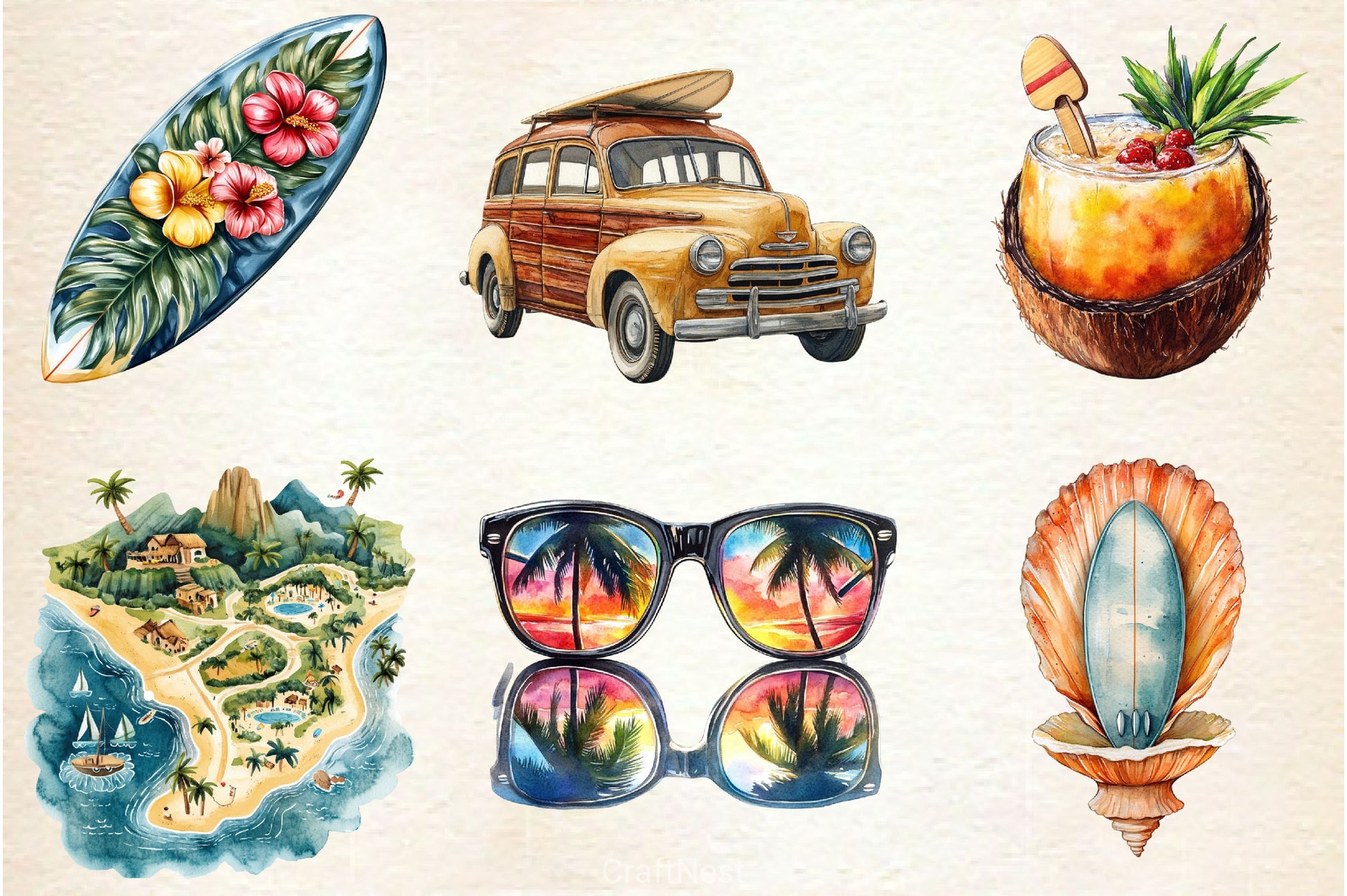 Surfs Up Beach Summer Clipart Bundle - CraftNest - Digital Crafting and Art