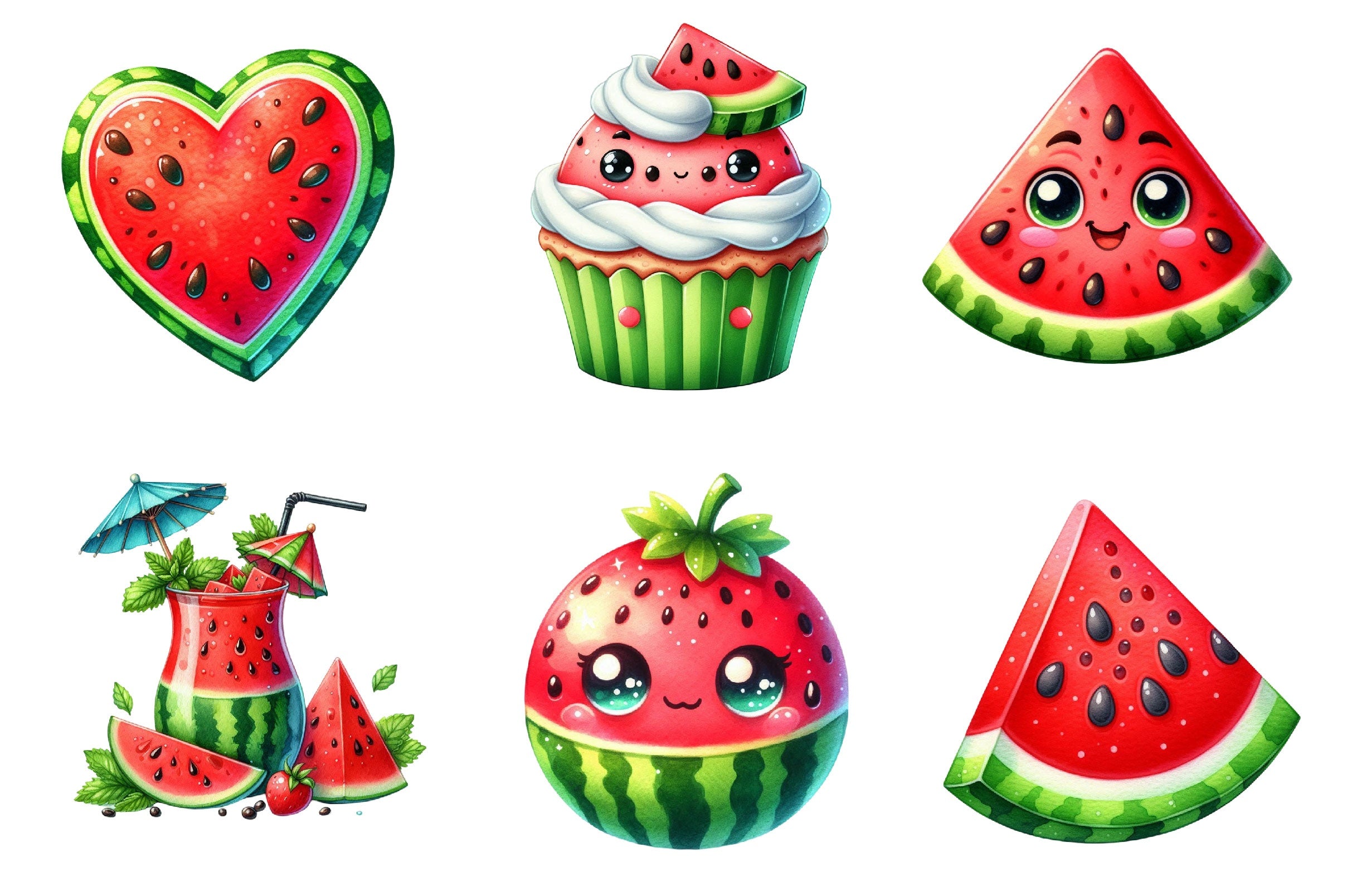 Hello Summer Juicy Watermelon Clipart Bundle - CraftNest - Digital Crafting and Art