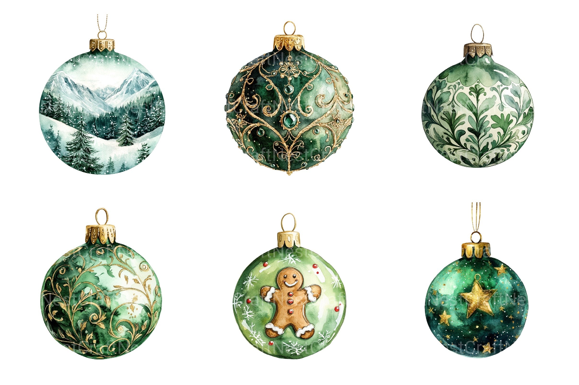 Green Christmas Balls Clipart Bundle - CraftNest - Digital Crafting and Art