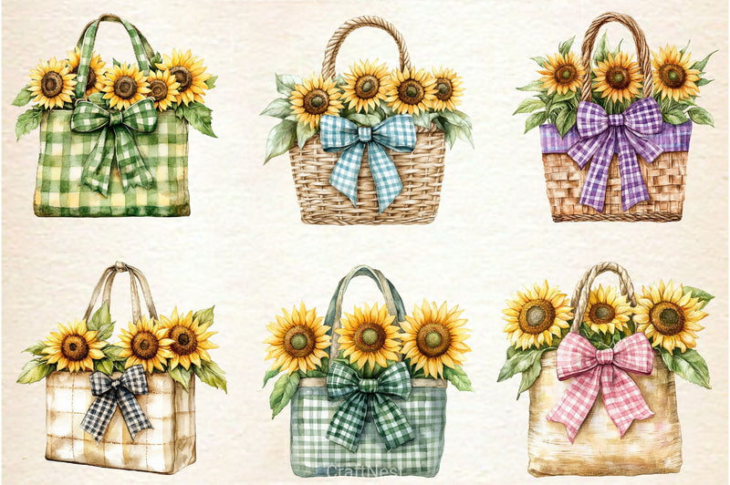 Summer Sunflower With Tote Bag Clipart Bundle - CraftNest - Digital Crafting and Art
