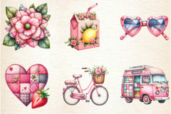Pink Patchwork Summer Clipart Bundle - CraftNest - Digital Crafting and Art