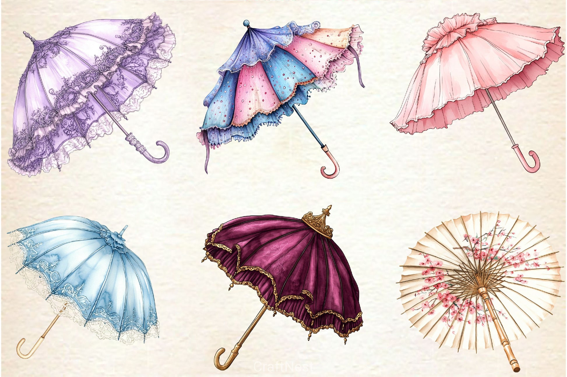 Spring Umbrella Parasol Clipart Bundle - CraftNest - Digital Crafting and Art