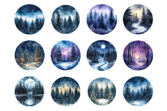 Winter Forest Night Landscape: Christmas Pine Trees Clipart Bundle - CraftNest - Digital Crafting and Art