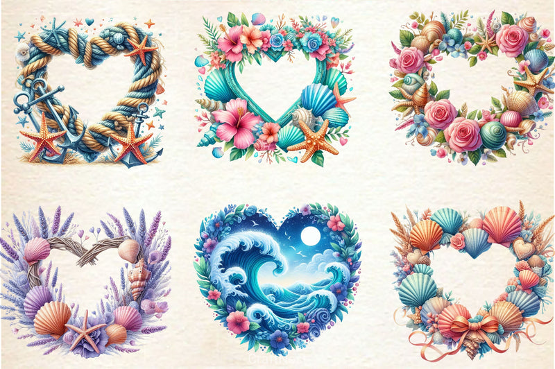 Heart Beach Frame Clipart Bundle - CraftNest - Digital Crafting and Art