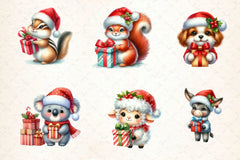 Cute Animals With Christmas Gifts Clipart Bundle - CraftNest - Digital Crafting and Art