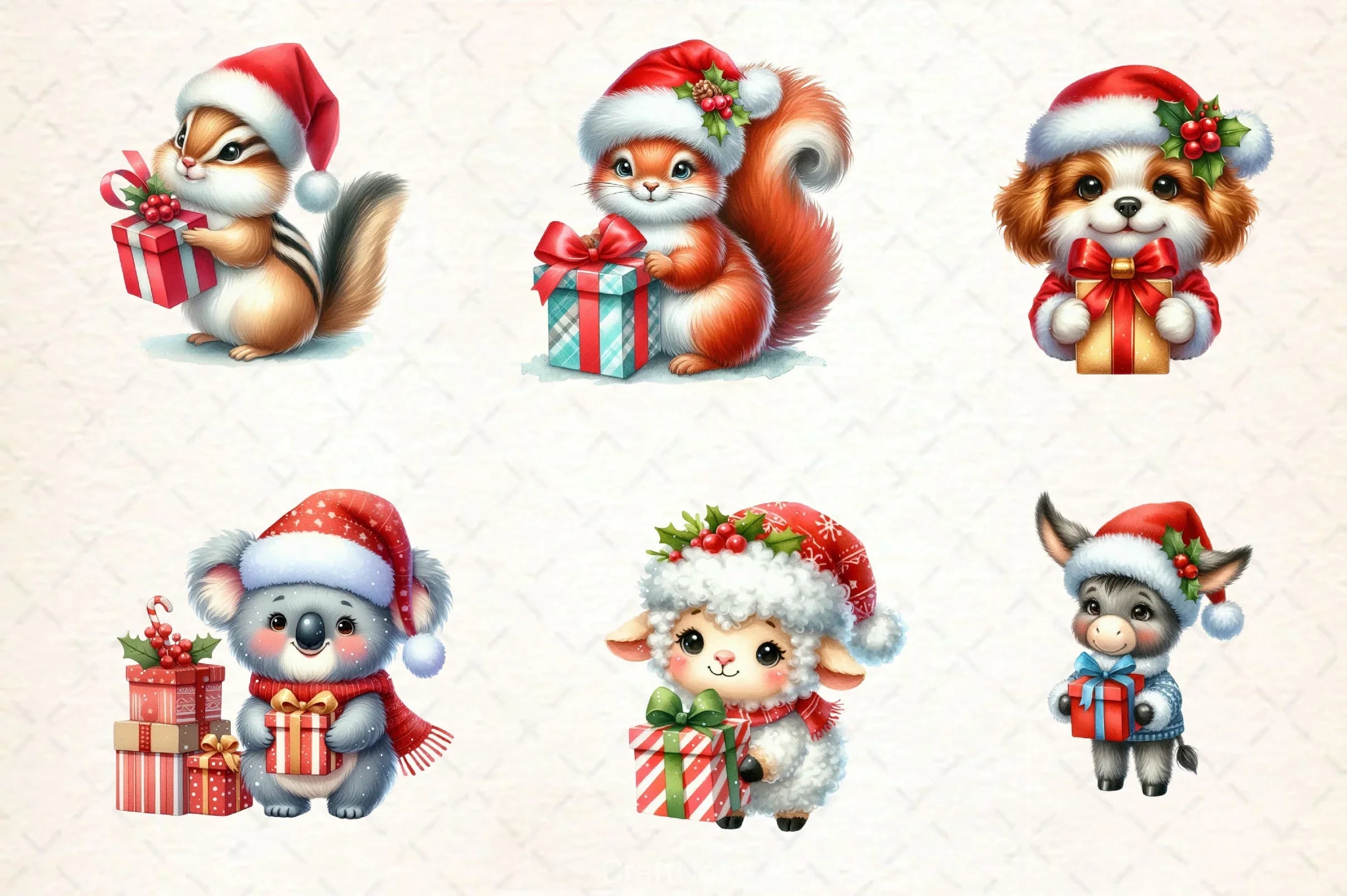 Cute Animals With Christmas Gifts Clipart Bundle - CraftNest - Digital Crafting and Art