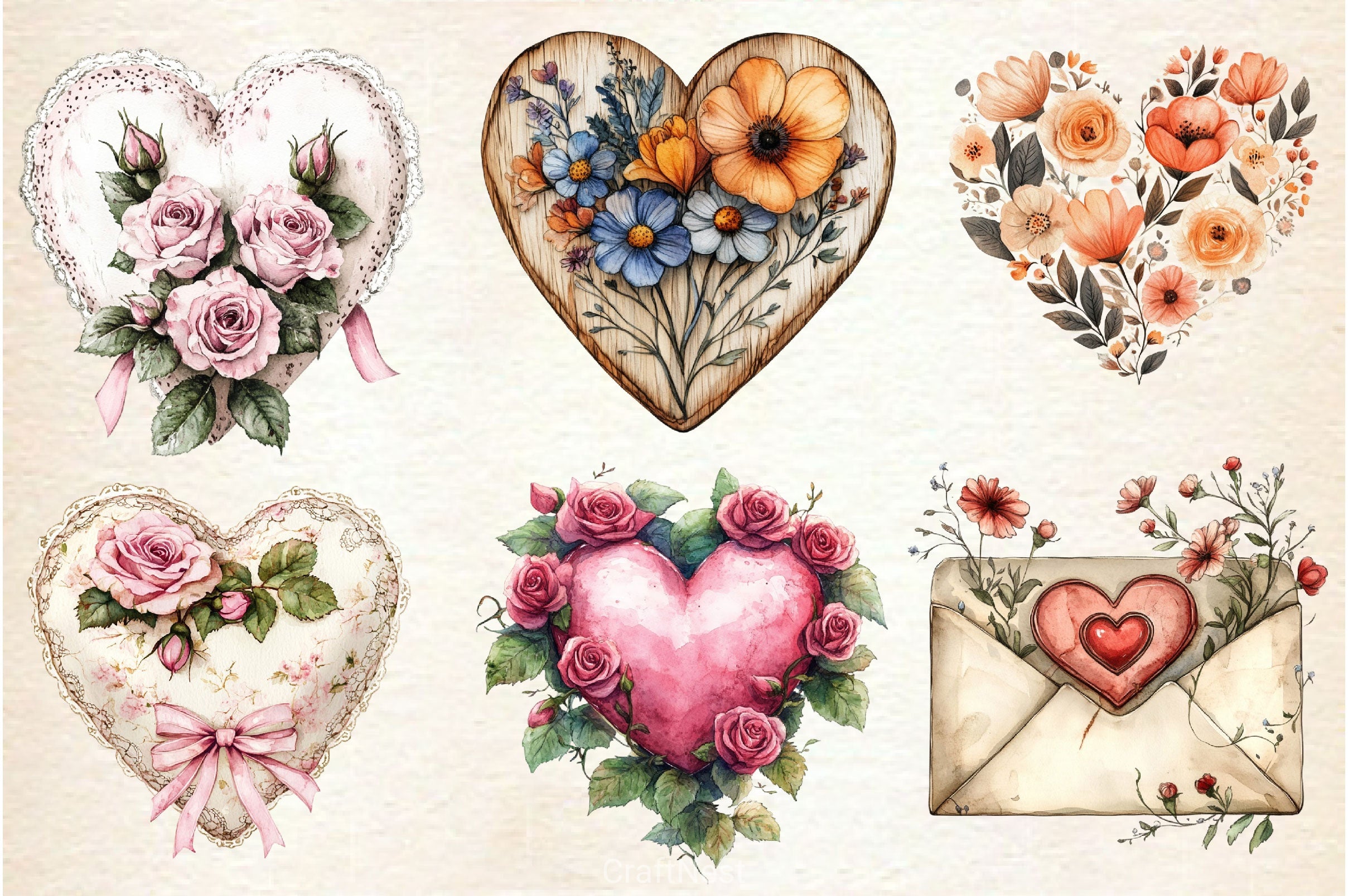 Wedding Hearts With Flowers Clipart Bundle - CraftNest - Digital Crafting and Art