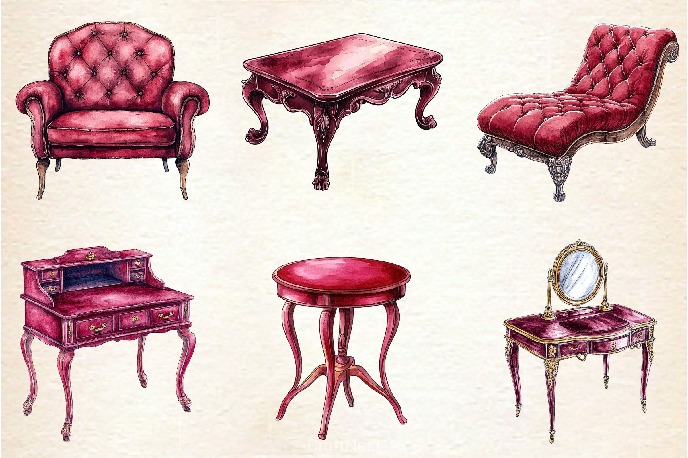 Antique Victorian Furniture Clipart Bundle - CraftNest - Digital Crafting and Art