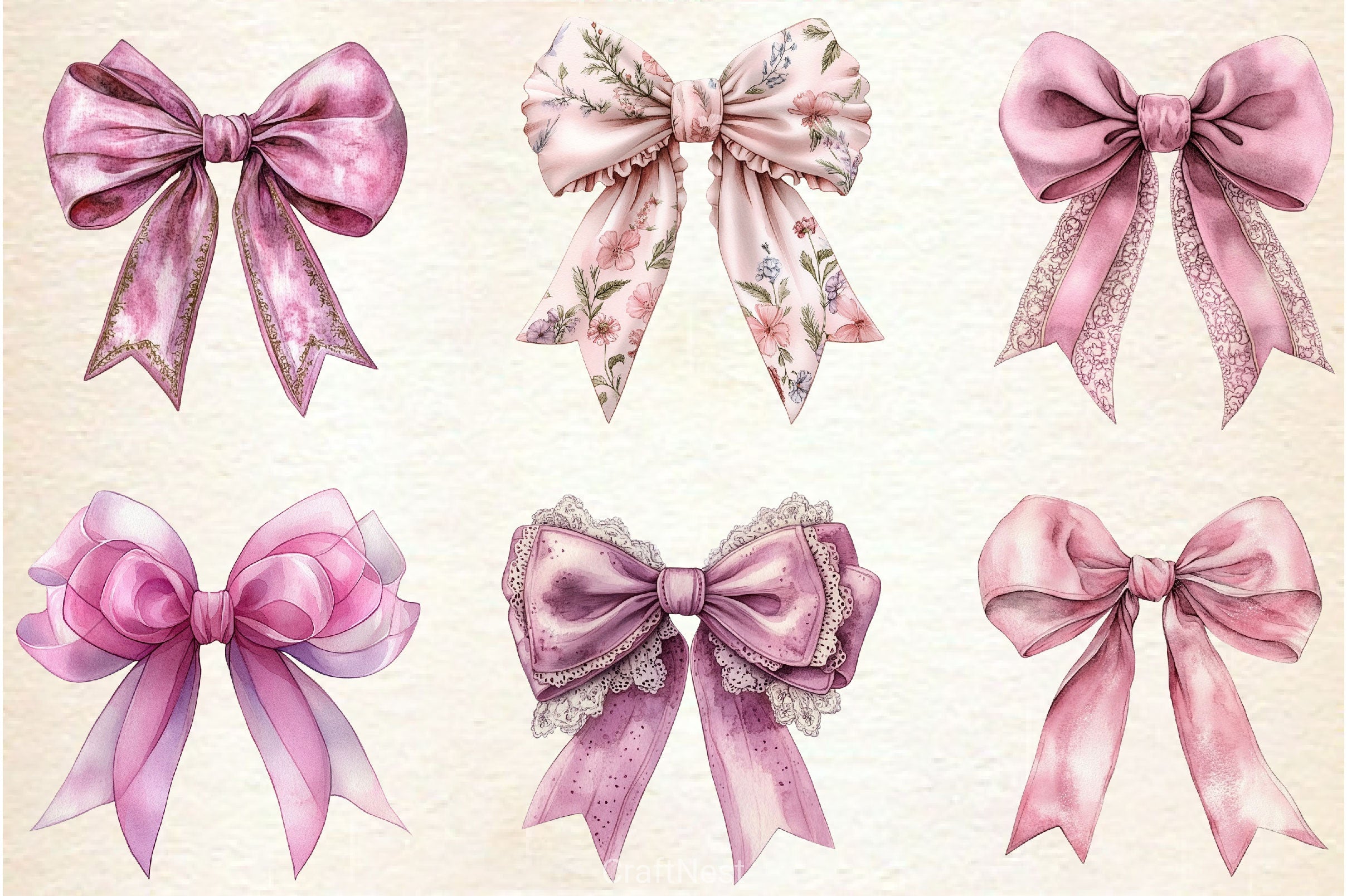 Coquette Pink Bow Graphics Clipart Bundle - CraftNest - Digital Crafting and Art