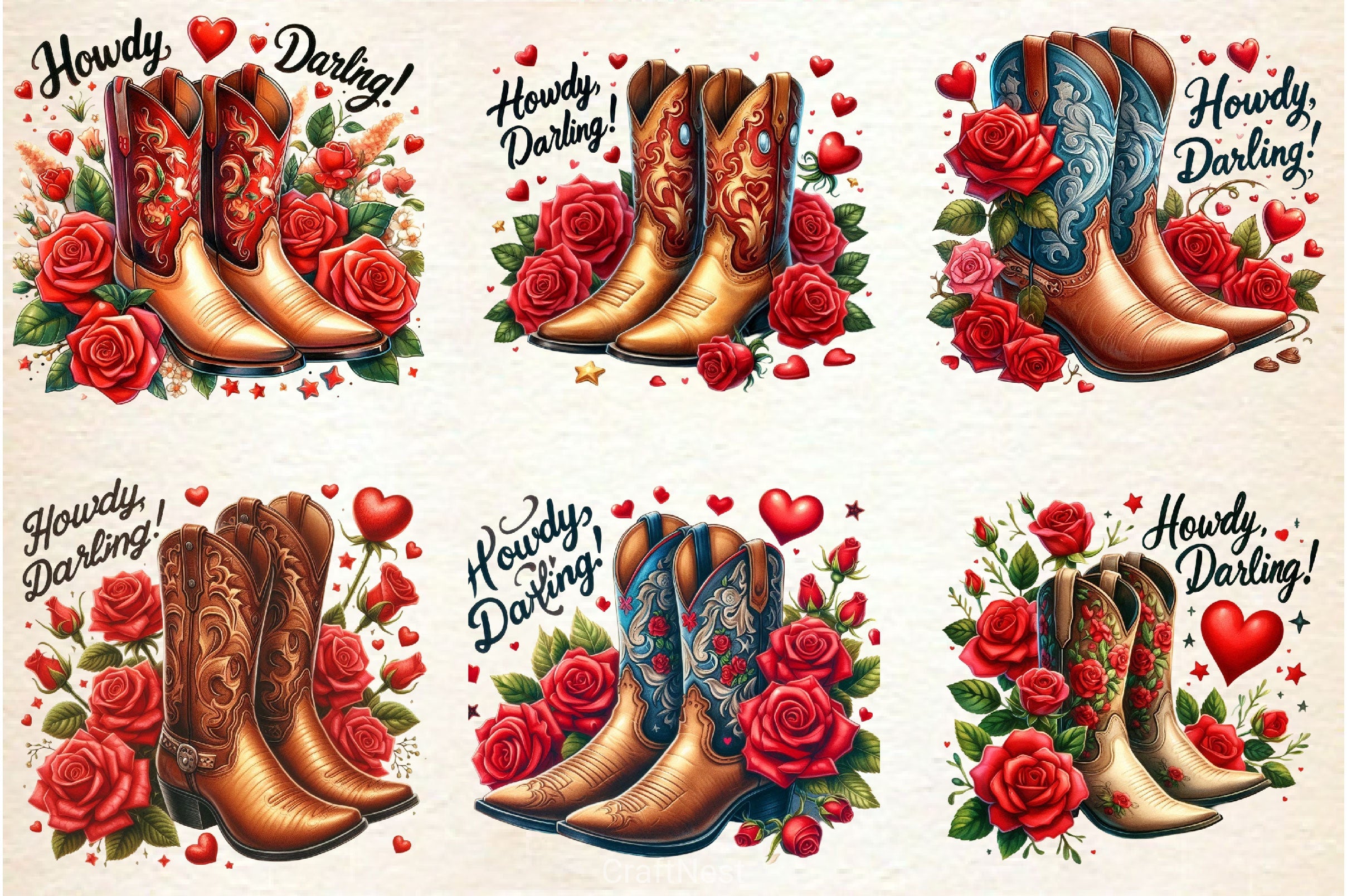 Cowboy Boots And Roses Clipart Bundle - CraftNest - Digital Crafting and Art