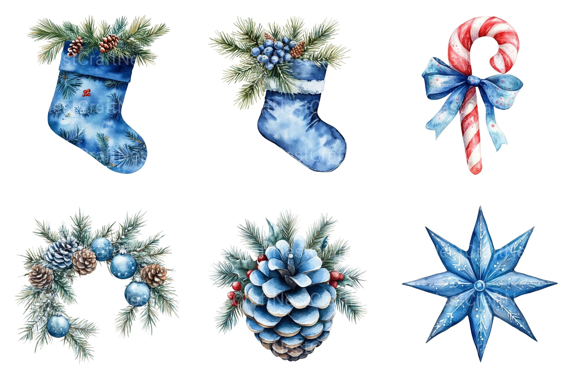 Blue Christmas Magic Winter Cozy Clipart Bundle - CraftNest - Digital Crafting and Art
