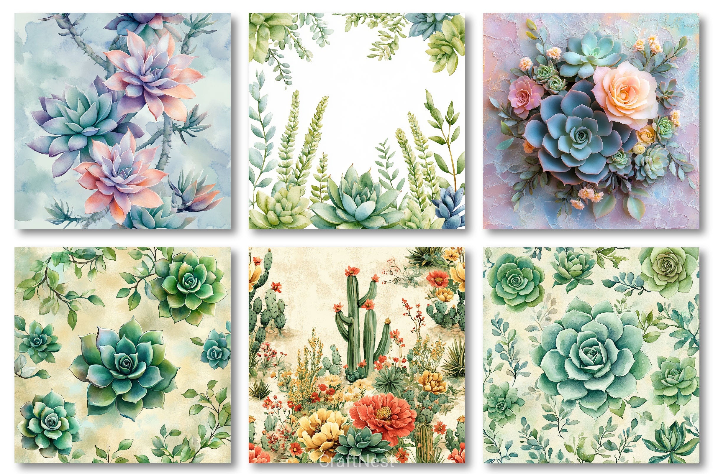 Succulents Botanical Patterns Clipart Bundle - CraftNest - Digital Crafting and Art