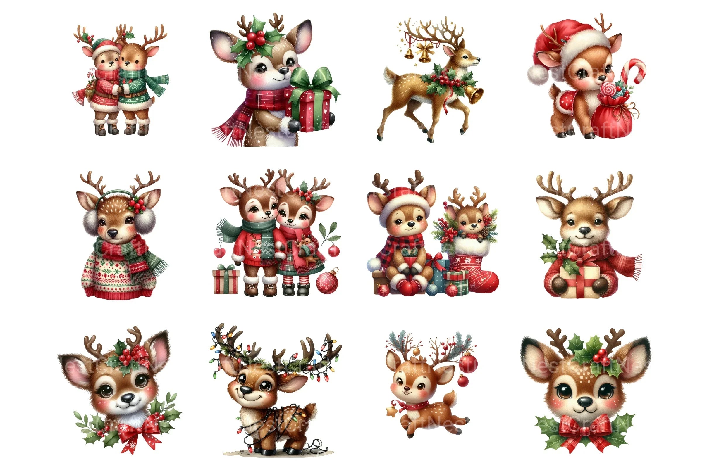 Cute Christmas Reindeer Clipart Bundle 2 - CraftNest - Digital Crafting and Art