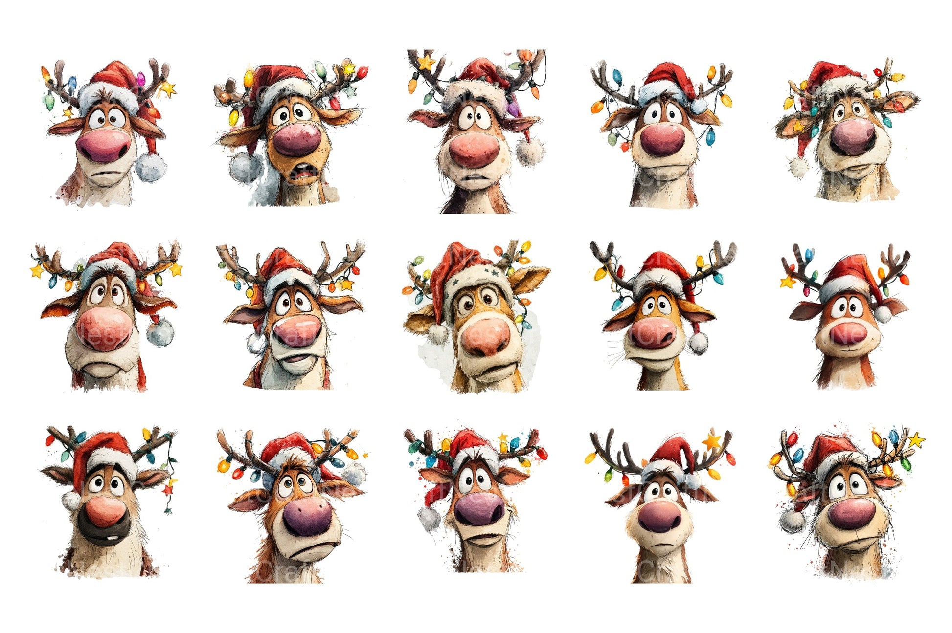 Funny Christmas Reindeer & Tree Clipart Bundle - CraftNest - Digital Crafting and Art