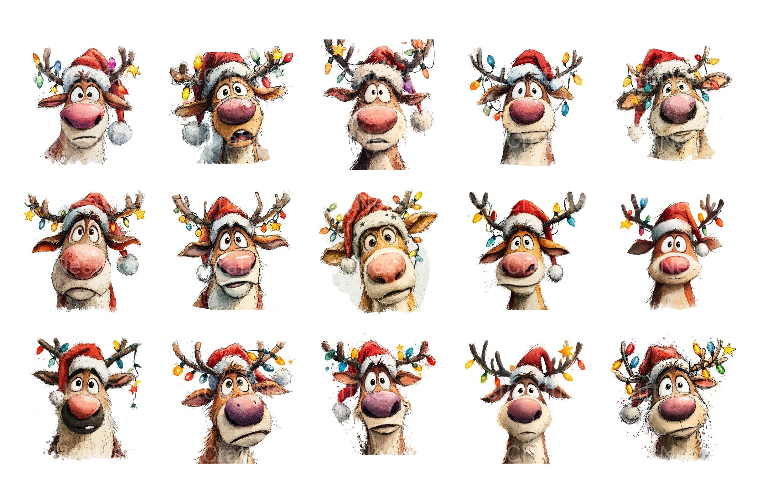 Funny Christmas Reindeer & Tree Clipart Bundle - CraftNest - Digital Crafting and Art
