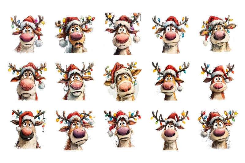 Funny Christmas Reindeer & Tree Clipart Bundle - CraftNest - Digital Crafting and Art