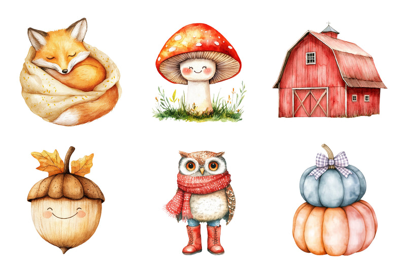 Cute Nursery Autumn Farmhouse Clipart Bundle - CraftNest - Digital Crafting and Art