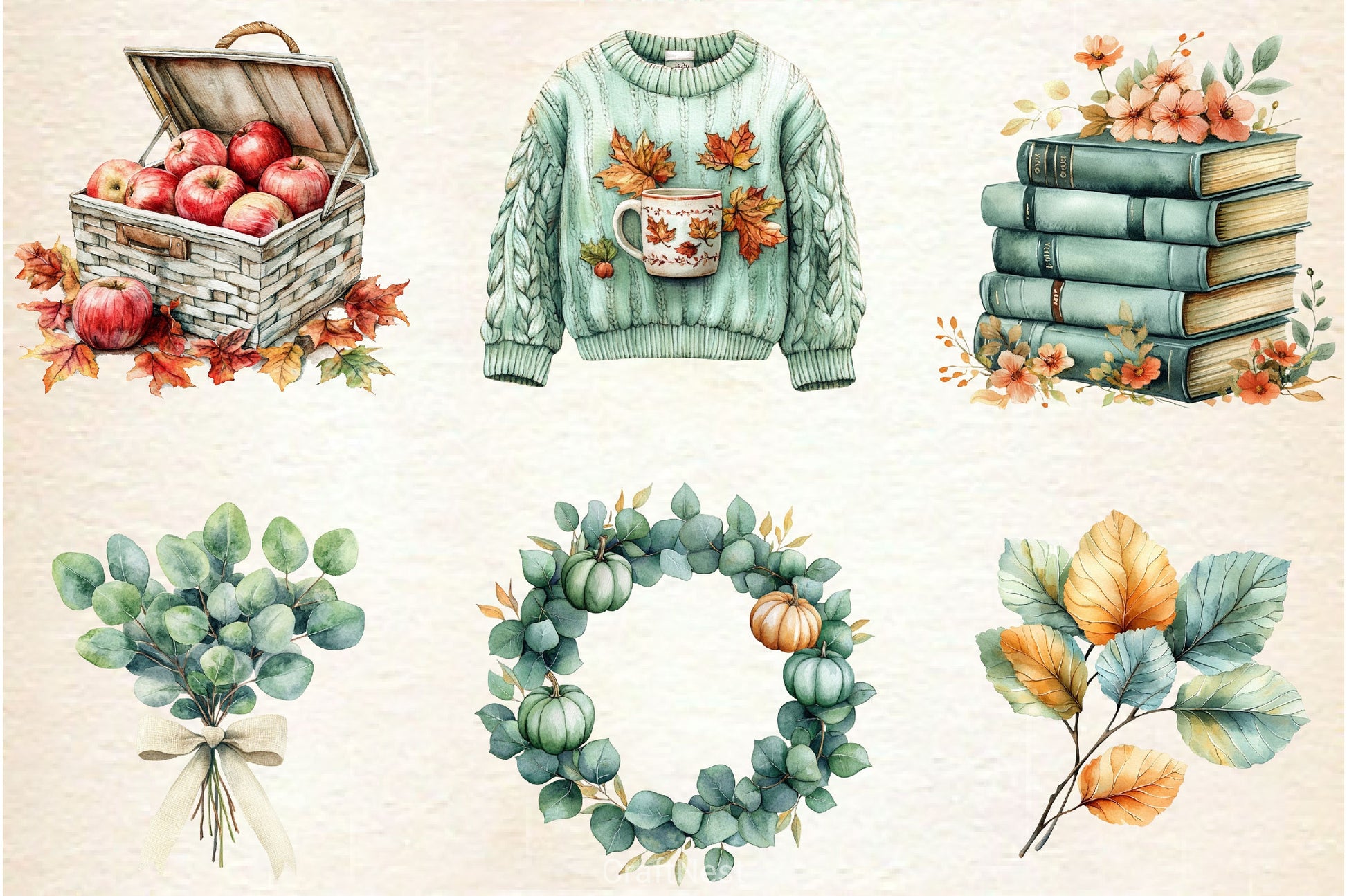 Mint Fresh Green Autumn Clipart Bundle 2 - CraftNest - Digital Crafting and Art