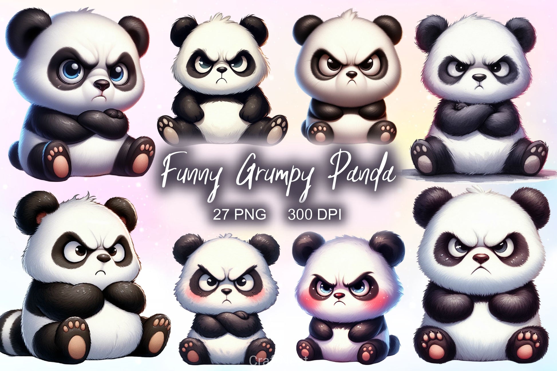Funny Grumpy Panda Clipart Bundle - CraftNest - Digital Crafting and Art