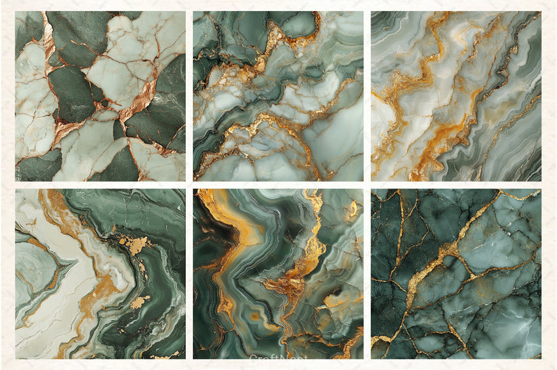 Sage Gold Marble Digital Background Bundle - CraftNest - Digital Crafting and Art