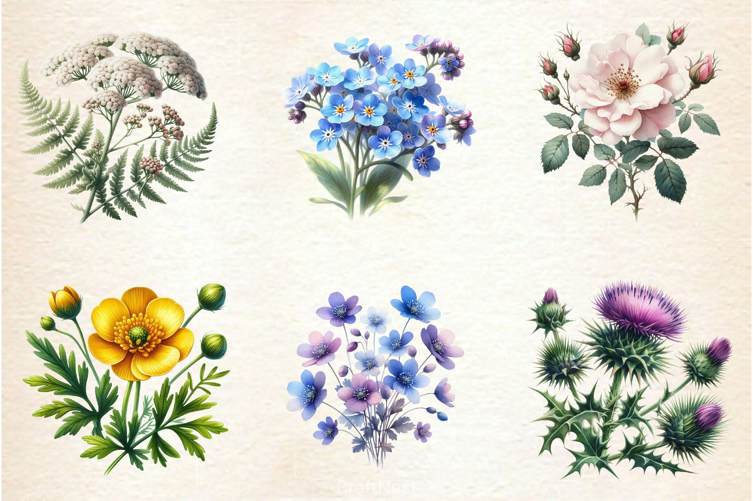Botanical Forest Wildflower Clipart Bundle - CraftNest - Digital Crafting and Art