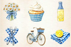 Blue Gingham Summer Clipart Bundle - CraftNest - Digital Crafting and Art