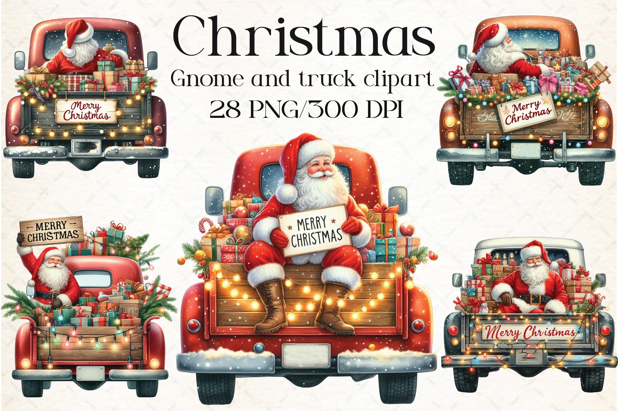 Christmas Gnome & Truck Clipart Bundle 3 - CraftNest - Digital Crafting and Art