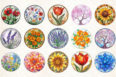 Round Stained Glass Flowers Clipart Bundle - CraftNest - Digital Crafting and Art