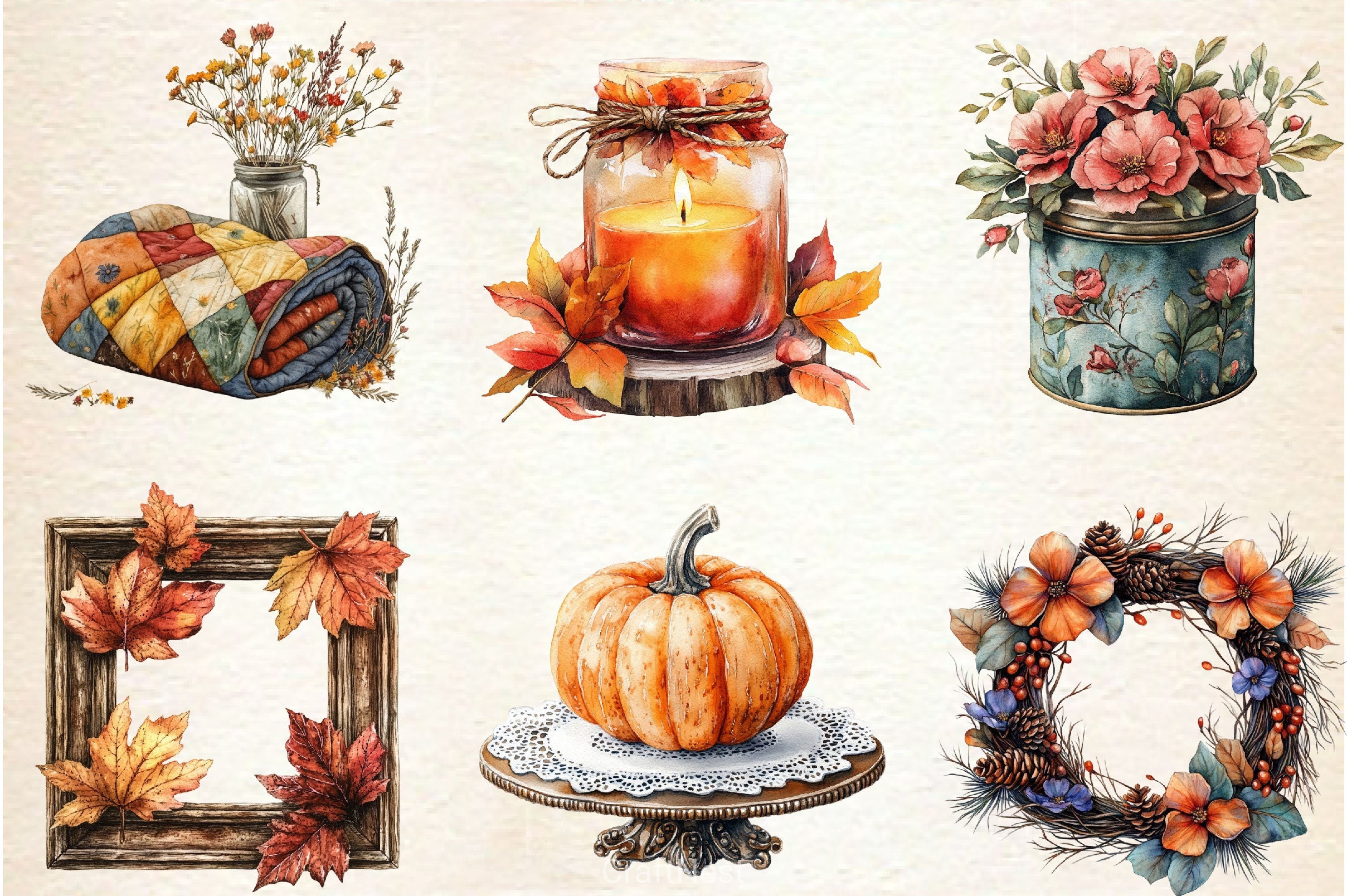 Vintage Fall Decorations Clipart Bundle 3 - CraftNest - Digital Crafting and Art