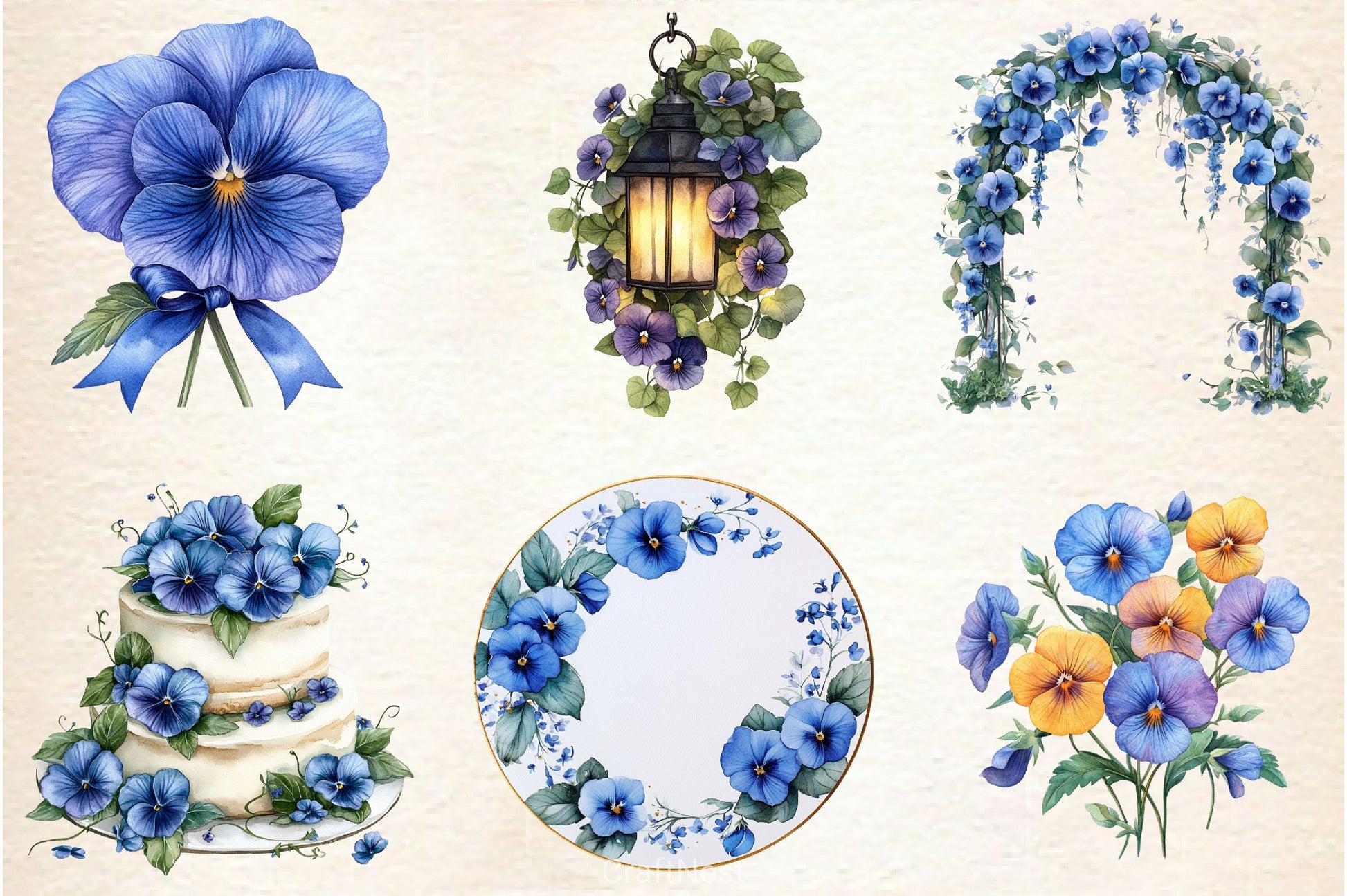 Blue Pansy Wedding Flower Clipart Bundle - CraftNest - Digital Crafting and Art