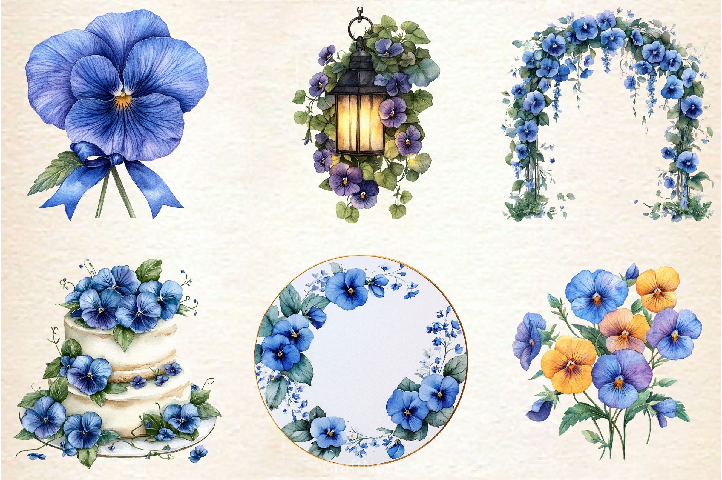 Blue Pansy Wedding Flower Clipart Bundle - CraftNest - Digital Crafting and Art