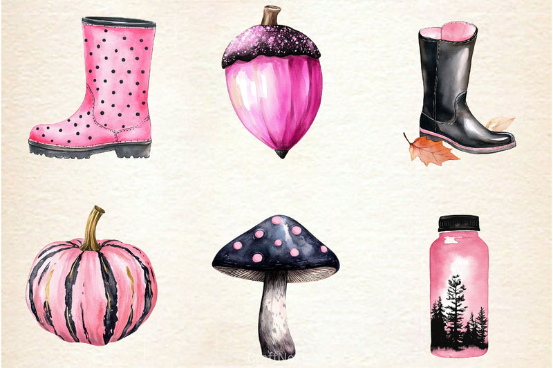 Pink And Black Autumn Clipart Bundle 3 - CraftNest - Digital Crafting and Art